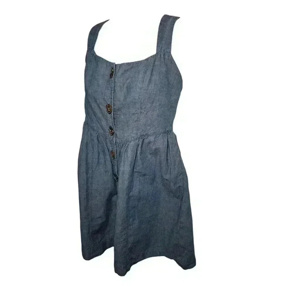 Free People Carolina Chambray Mini Dress denim button down size 6 academia - Picture 3 of 12